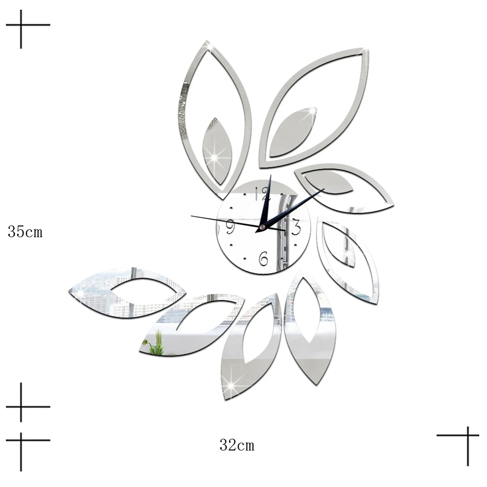 Настенные зеркальные часы Funlife с ромбовидным листьем современные креативные