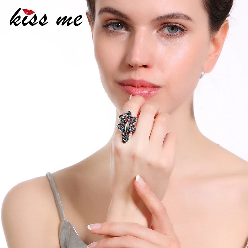 Женское кольцо с кристаллами KISS ME Винтажное из сплава вечерние ювелирные изделия