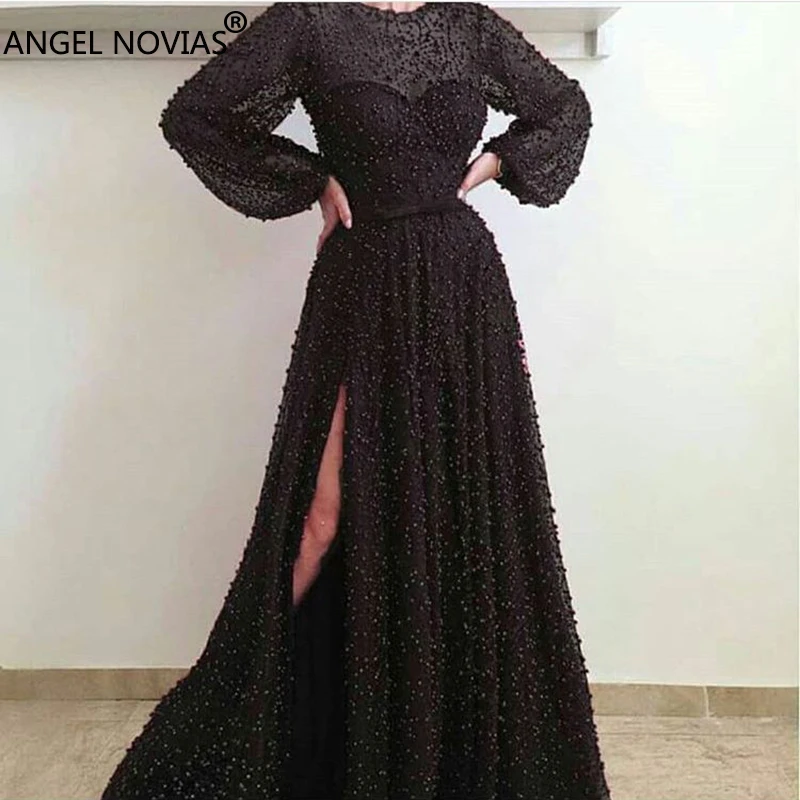 Вечернее платье ANGEL NOVIAS с длинными рукавами и черным жемчугом Abendkleider в арабском