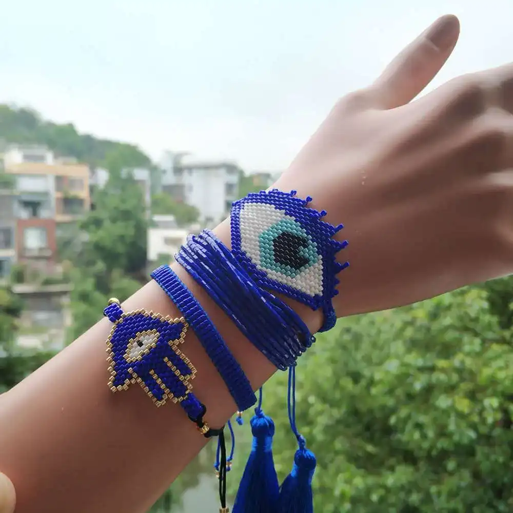 Go2boho MIYUKI сглаза браслет Мода Insta ювелирные изделия Bileklik синяя Хамса рука Pulseras Mujer браслет женский подарок ручной работы - Окраска металла: MI-S190027 MIYUKI
