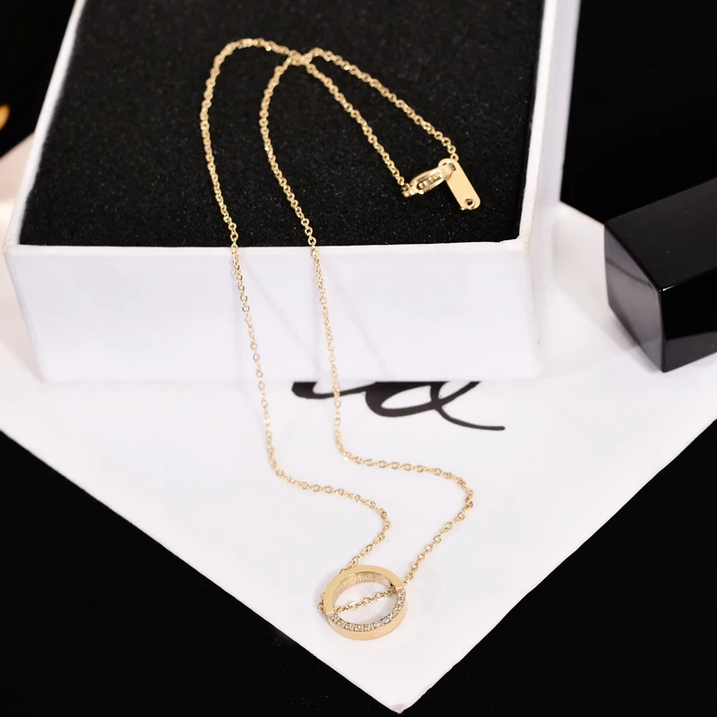 Ювелирное изделие из титановой стали YUN RUO круглое ожерелье с подвеской розового