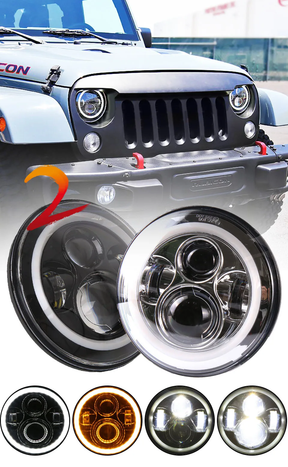 Для Jeep Wrangler светодиодные фары 7 дюймов Круглый Высокий Низкий Луч DC 12 В 24 в фары для Lada 4x4 urban Niva suzuki samurai