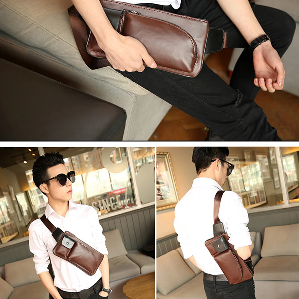 Для мужчин сумки через плечо груди сумка PU кожаная Мужская Один плечевой ремень