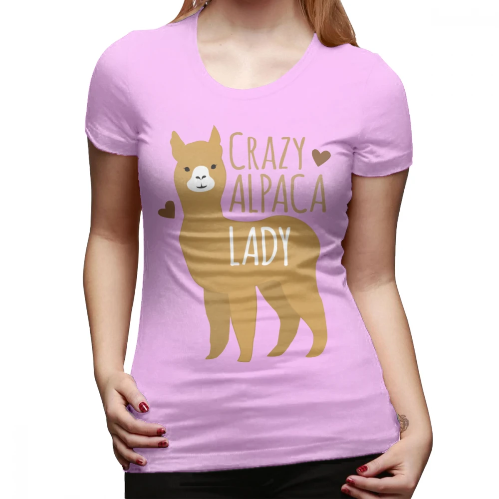 Футболка с изображением козы Crazy Alpaca Lady Футболка с рисунком, короткий рукав, женская футболка XL с круглым вырезом, простая уличная мода, серая женская футболка - Цвет: Розовый