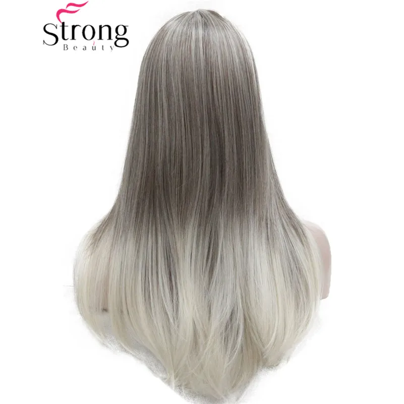 StrongBeauty длинные прямые волосы с Омбре блонд челкой синтетический парик женские