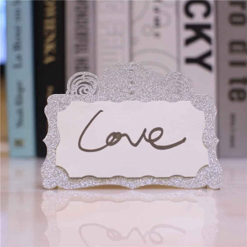 Gold Shiny glitter place card with blank label Laser cut table Seating Number for wedding party cards 200PCS | Дом и сад