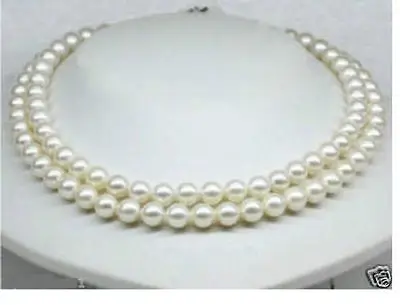 

HOT 2 ROW 8MM WHITE SHELL PEARLS NECKLACE