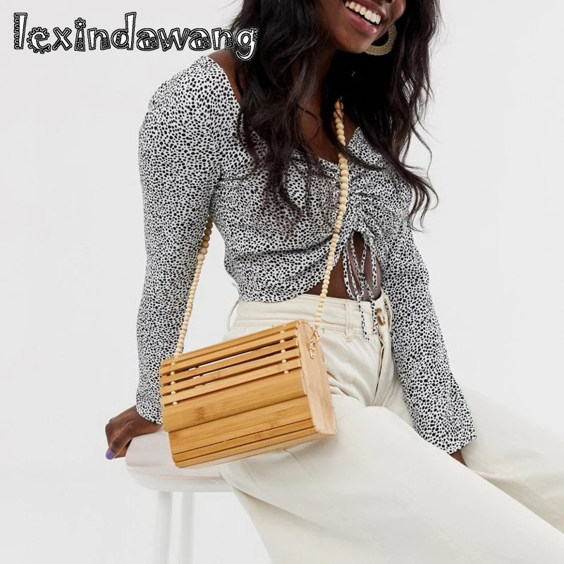 2019 Лоскутные бусины &quotБамбук&quot тканые сумки винтажные летние на плечо два цвета