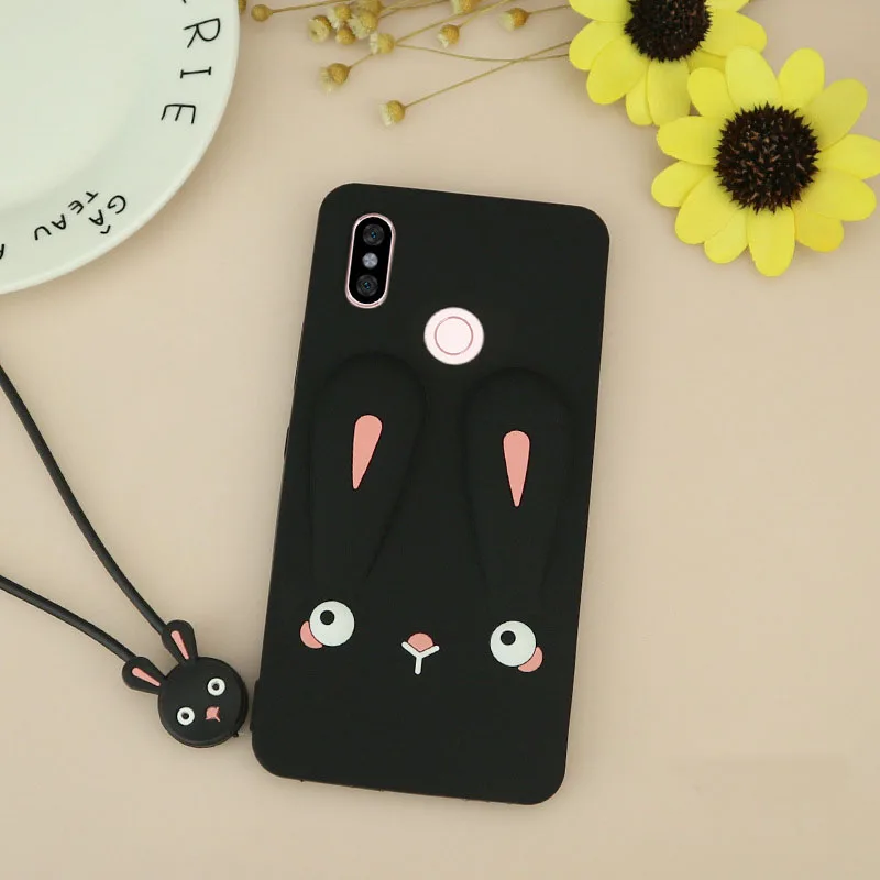 Черный Очаровательный чехол для Xiaomi Redmi Note 5 Plus 3s 3 5A 4A 4X 6A с милым тисненым Кроликом, задняя крышка с силиконовым ремешком, чехол для телефона Fundas - Цвет: Черный