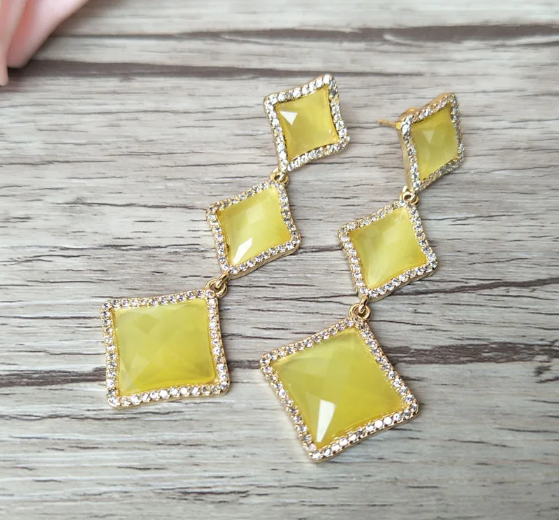 

5 Pairs rhombus shaped opal Earrings CZ Crystal zircon Stone Micro pave Dangle Earring,Earrings Jewelry For Women ER315