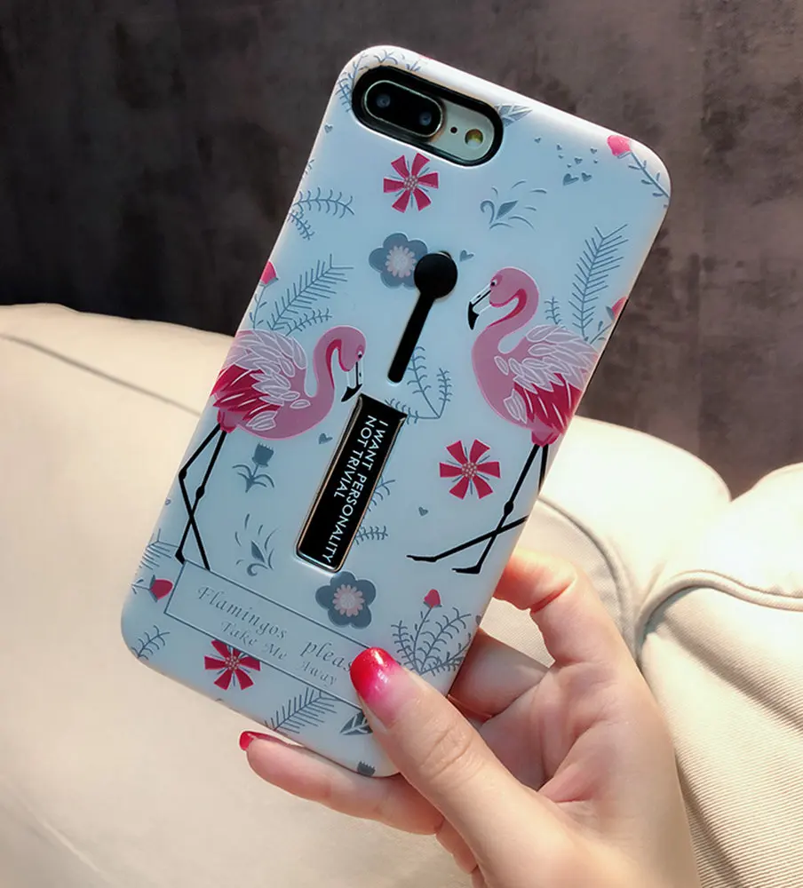 IMIDO Цветочный Фламинго чехол для телефона iPhone 8 Plus скрытое кольцо подставка