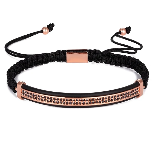 RoseGold Модный CZ черный и золотой плетеный браслет ручной работы из бусин, циркония проложили изгиб бар красивое Макраме Ювелирные изделия из веревки подарок для мужчин и женщин - Окраска металла: RoseGold