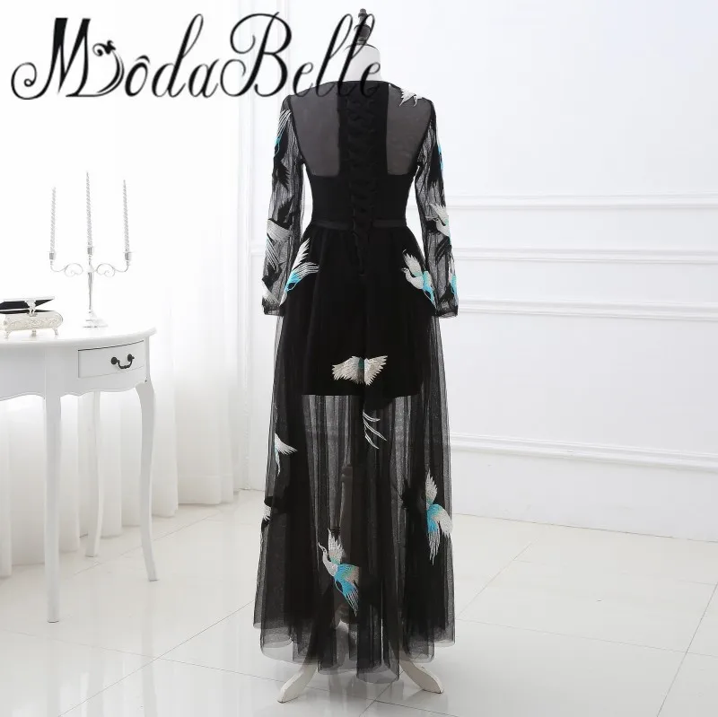 2017 Real Photos Embroidery Evening Dress Long Sleeve Black Formal Gowns Party Dinner Dresses For Women Abiye Elbise | Свадьбы и
