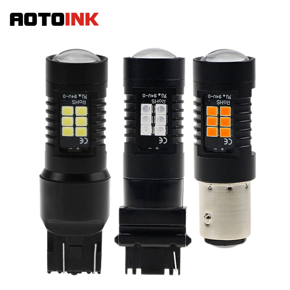 

AOTOINK 2pcs P21W led 1156 BA15S 3157 Car 7443 LED Bulb 1157 bay15d Auto DRL Stop Reverse Brake Light White Red Amber 10-30V EJ