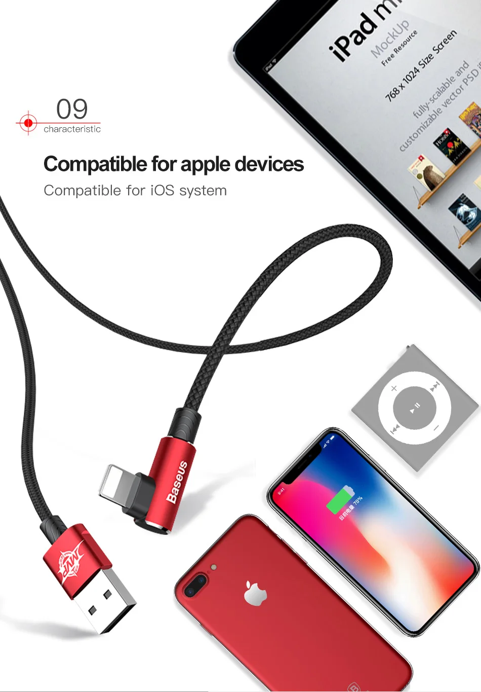 Baseus 90 градусов USB кабель для iPhone XS Max XR X 8 7 6 6s 5 5S iPad Быстрая зарядка зарядное устройство кабель для передачи данных адаптер кабель для мобильного телефона