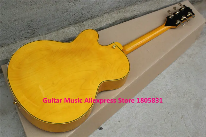 Пользовательские полые желтый L5 Джаз Позолоченные элементы гитары один пикап