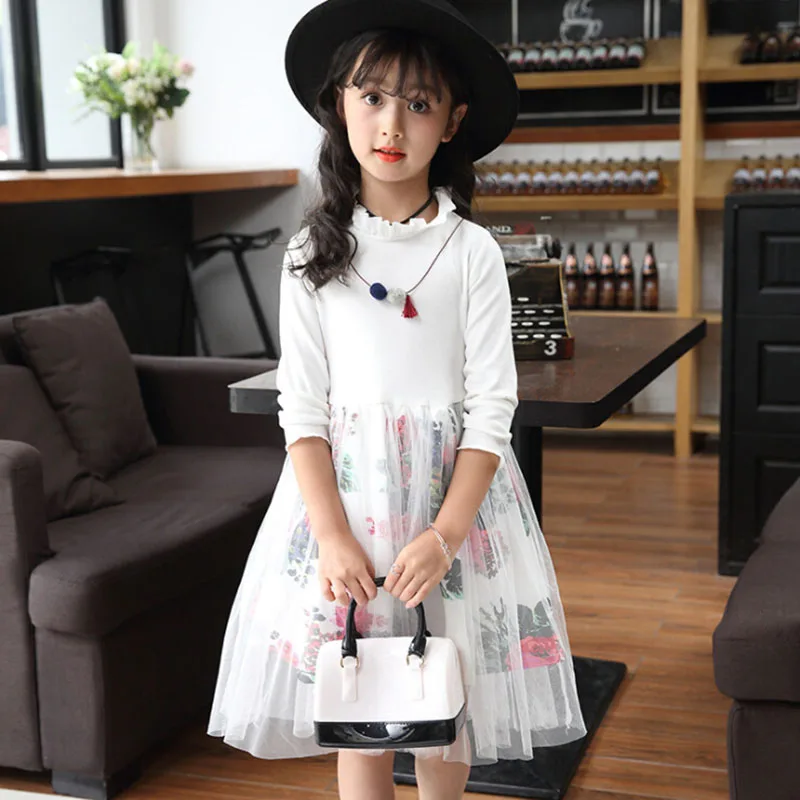 Girl Floral Elegant Dress 2018 New 3 4 6 8 10 12 Years Kids Spring Long Sleeve Lace Gauze Teens Party Dresses Children's Clothes | Детская