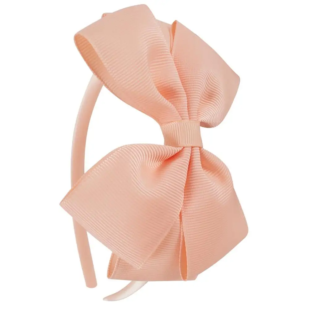 petal peach 4,5 дюймов обувь для девочек плотная повязка на голову детские конфеты цвета покрыты оголовье с Grosgrain ленты лук обручи ручной работы головной убор - Цвет: petal peach