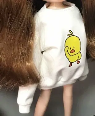 whtie1 Fashion Doll Blyth Clothing T Shirt Cartoon Long Sleeve Hoodie for 1/6 Dolls Accessories for blyth,azone,pullip dolls - Цвет: whtie1