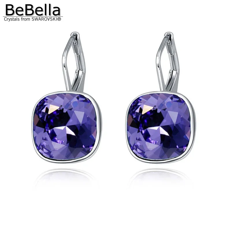 Женские серьги с кристаллами BeBella квадратные подвески Сваровски модные