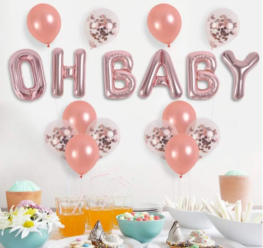 

8SEASON Babyshower Balloons Silver Decoration Birthday For Girls Oh Baby Gender Reveal Balloon Banner Decorations Party Supplies