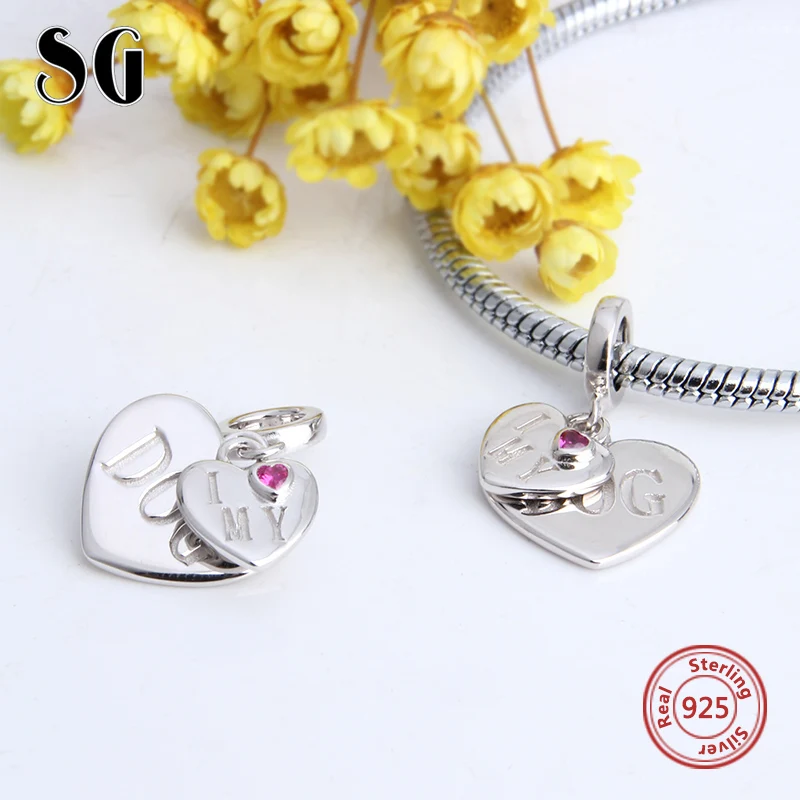 StrollGirl 925 серебряный шарм I love my dog Сердце бусы Высокое качество Бусины Подходят