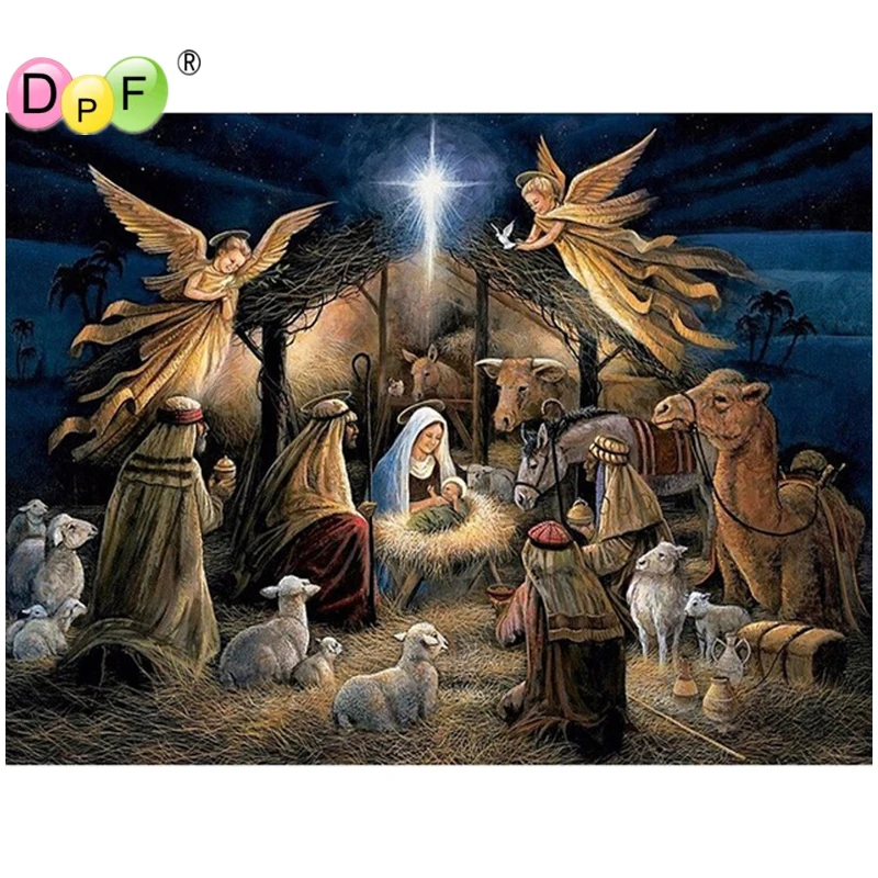 DPF 5D Алмазная вышивка крестиком на рисунке рождение Иисуса Христа с украшением в