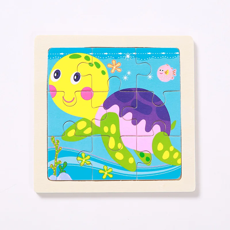 Sea turtle Мини Размер 11*11 см детская игрушка деревянная головоломка деревянная 3D головоломка для детей Детские Мультяшные животные/дорожные Пазлы обучающая игрушка - Цвет: Sea turtle