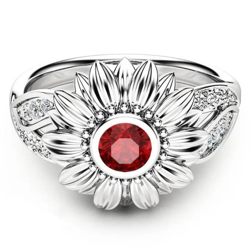 2018 New Arrival Exquisite Women's Two Tone Floral Ring Round Red Sunflower Gift Amazing Hot Sale Mar 12 | Украшения и