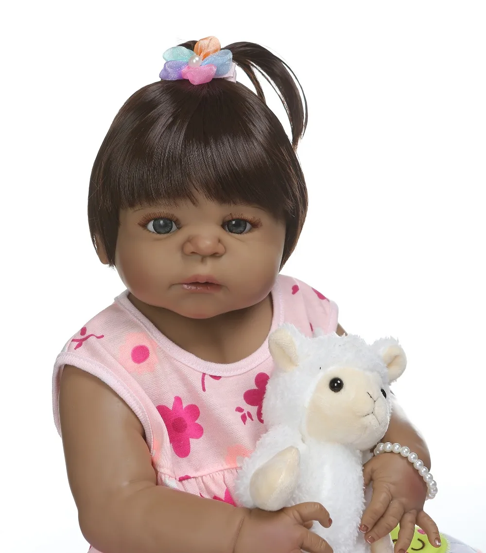Брюнет девочка NPK 56 см bebe Кукла reborn baby doll афро-американская силиконовая игрушка для ванны