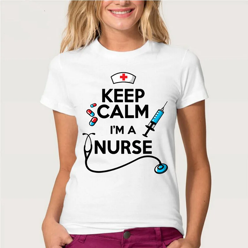 Новая летняя Женская Футболка Keep Calm I'm A Nurse футболка новый дизайн с буквенным