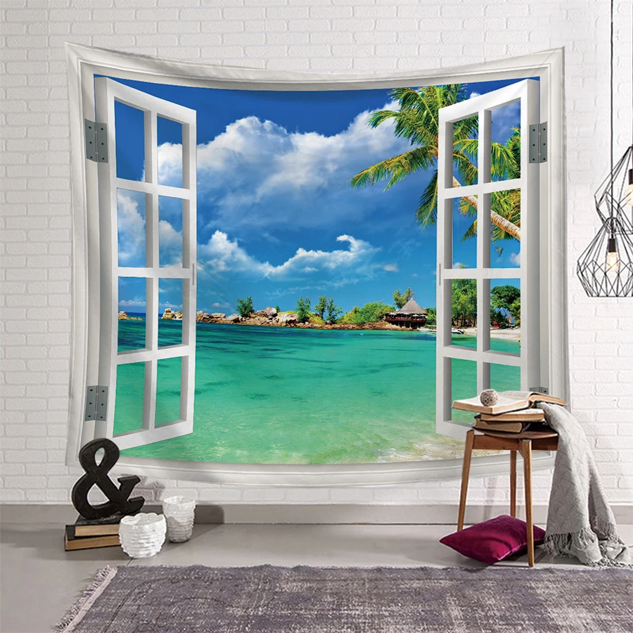 

Peiyuan Wall Hanging Window Tapestry Green Succulents 3D Flower Art Carpet Blanket Yoga Mat Decoration Home Wall Tapestry