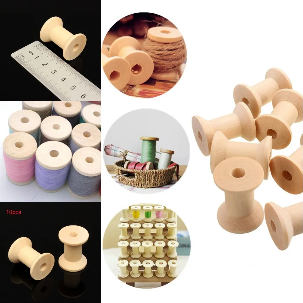 10Pcs Wooden Thread Spools Vintage Cylinder Needlework Manual Crafts Wood Bobbins Reels Organizer For Ribbon Sewing Tools | Дом и сад