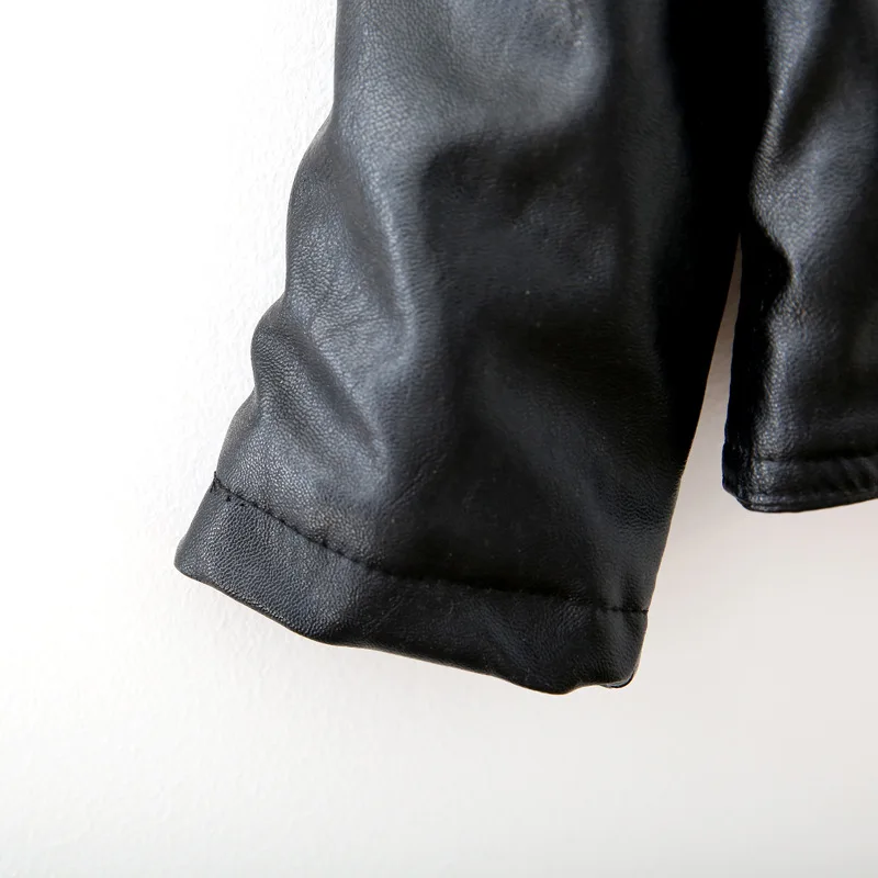 Autumn Children PU Leather Jacket Girls Coat Zip Turn-down Collar Short Faux Leather Outwear Kids Windbreaker Black Jacket