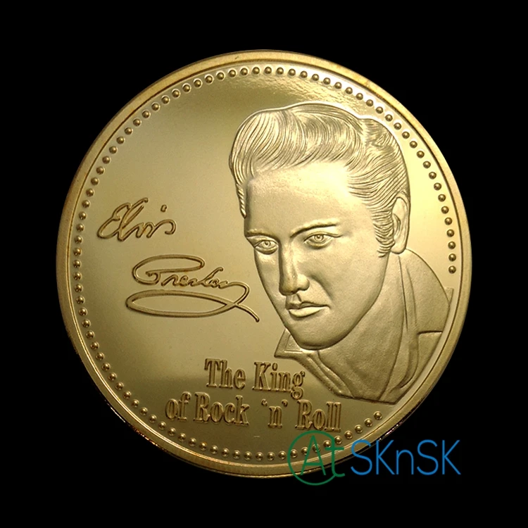 

100pcs/lot wholesale commemorative gold plated crafts Elvis Presley The king of Rock & Roll Memorial music coins collectibles