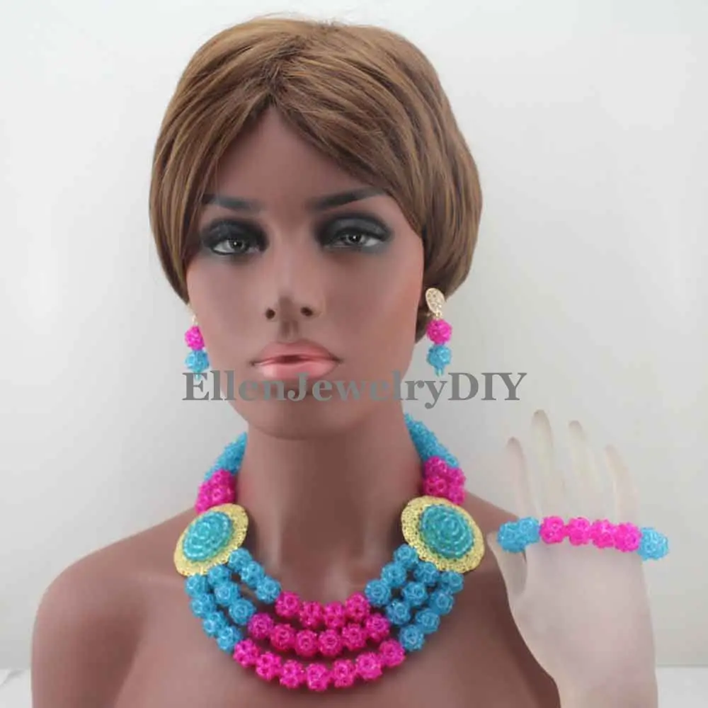 Новые нигерийские Свадебные розовые/небесно-голубые бусины ювелирные наборы