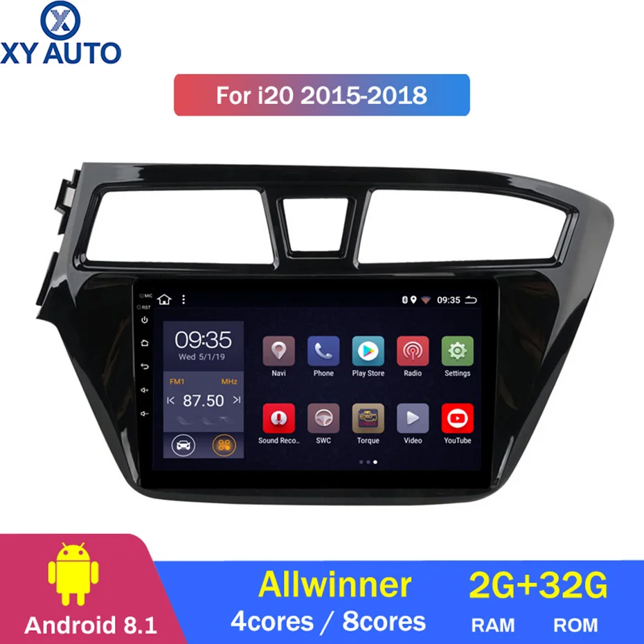 9 дюймов 2.5D ips HD Мульти-сенсорный экран Android8.1 2G ram 32G rom NAVI для hyundai i20- с Bluetooth USB wifi SWC