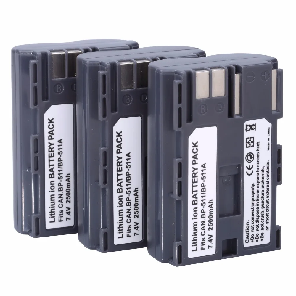 3 шт. 2500 мА/ч BP 511 BP511A Перезаряжаемые Батарея Batteria батареи для Canon 20D 30D 40D 50D мВ 30i 300 300i