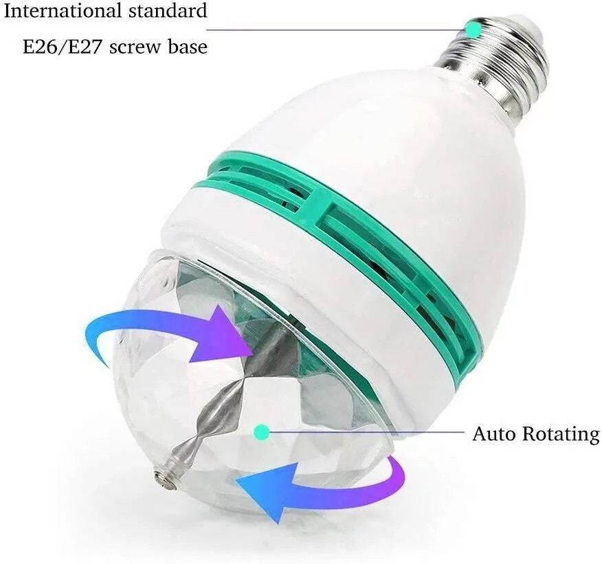 E27 3W LED Полноцветная вращающаяся Авто Хрустальная шариковая лампа AC 85 260V мини