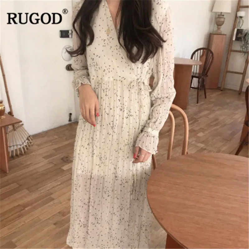 Женское винтажное длинное платье RUGOD повседневное Плиссированное Платье макси с