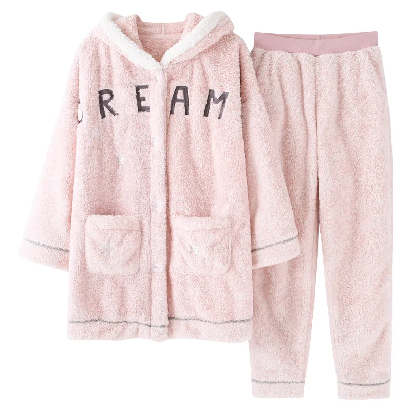 Зимняя фланелевая одежда для сна с капюшоном Одинаковая пар теплый плюшевый