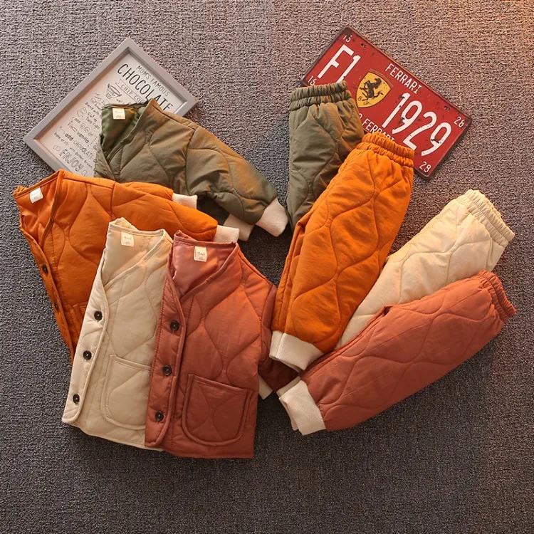 2019 Winter New Arrival korean style cotton clothing sets pure color fashion thickened suit for cute sweet baby girls and boys | Детская