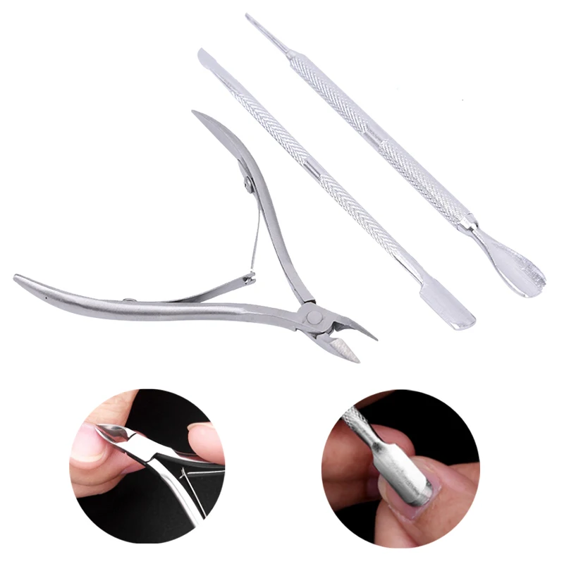 

3Pcs/Set Stainless Steel Nail Cuticle Nipper Cuticle Pusher Nail Clipper Trimmer Nail Dead Skin Remover Tools Hot Sale