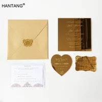 Smiple Style 150x150mm Square Shape Golden Mirror Acrylic Wedding Invitation Card Set 100 Sets Per Lot