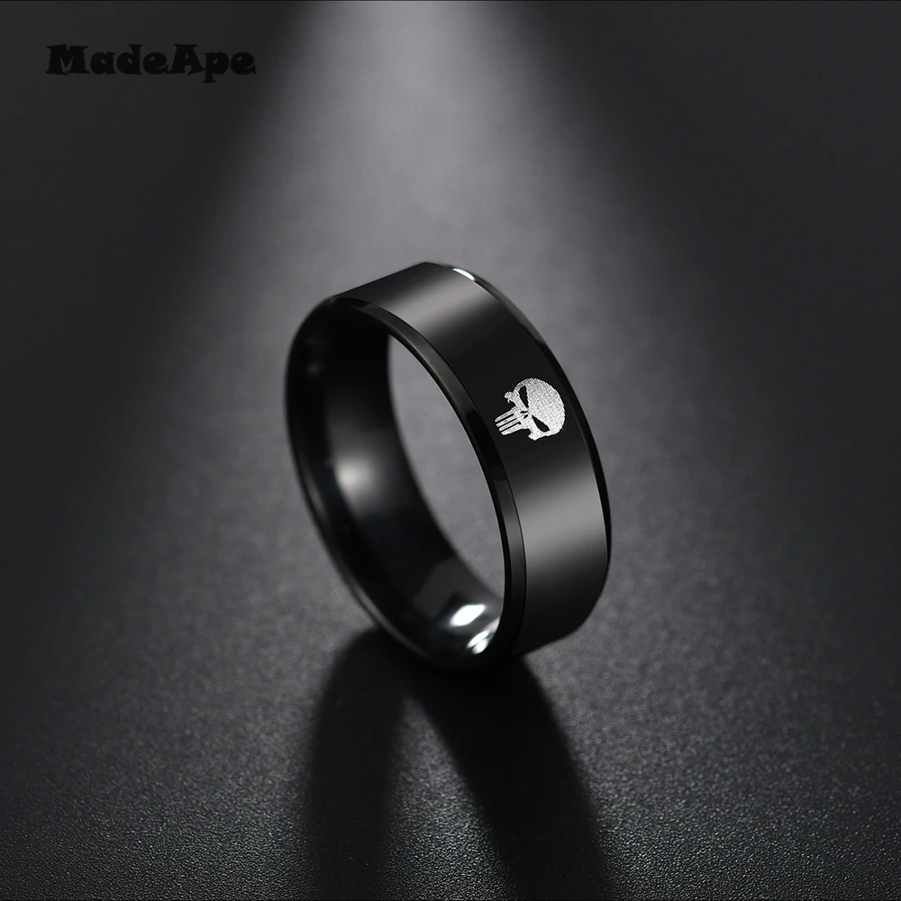 MadApe 8 мм кольца с символом черепа из нержавеющей стали высшего качества черного