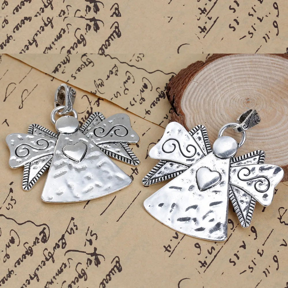 DoreenBeads подвески из цинкового сплава, античные серебряные, крылья ангела, сердце, резные DIY компоненты 72 мм(2 7/") x 63 мм(2 4/8"), 2 шт