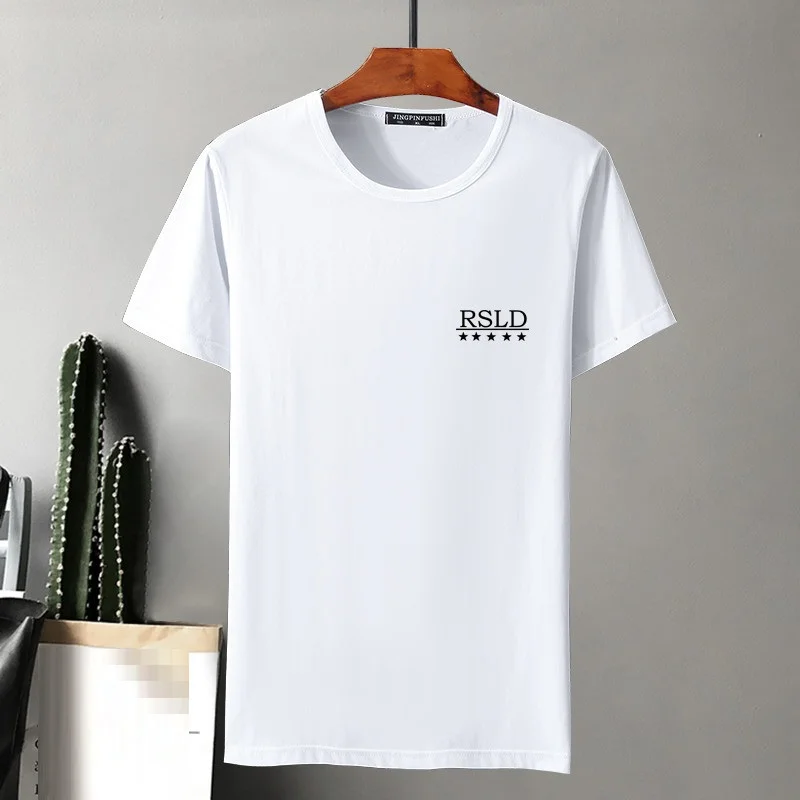 WHITE MFERLIER/летние футболки с короткими рукавами 8XL темно-синие однотонные простые кофточки больших размеров 6XL 7XL мужская футболка из хлопка черного цвета - Цвет: WHITE