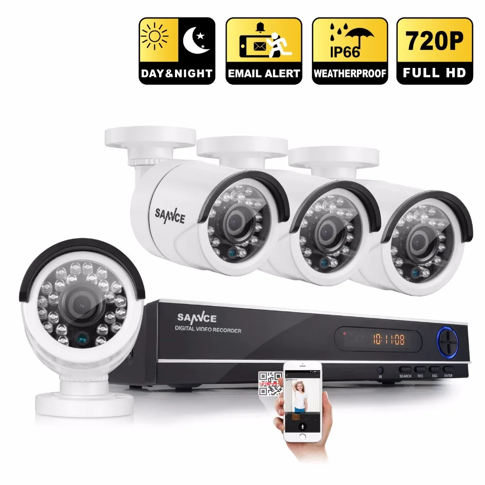 SANNCE 8CH система видеонаблюдения 4 в 1 DVR 4 шт. 720 P ИК защита от атмосферных воздействий камера домашняя система безопасности комплекты видеонаблюдения