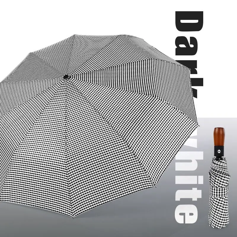 automatic umbrella B Креативный клетчатый узор трехкратный автоматический складной зонт мужской бизнес цельный деревянный ретро джентльмен на заказ рекламный зонт - Цвет: automatic umbrella B