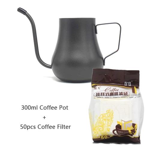 300ml with Filter 300/500 мл ручной кофейник из нержавеющей стали длинный рот вода выход капельного Cofee чайник с фильтром чайный горшок наборы для кофе и чая - Цвет: 300ml with Filter